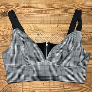 Coco & Yves Plaid Crop Top‎ Gray Black Sleeveless Zipper Back Adjustable Straps
